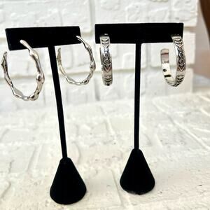 2 Silver Hoop Fashion Earrings - 1 1/2"